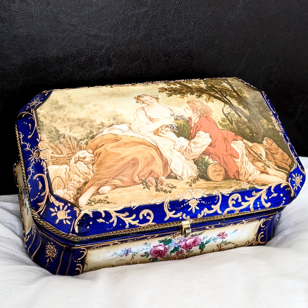 19th Century French Sèvres Painted Porcelain and Gilt Brass Jewelry Casket Box